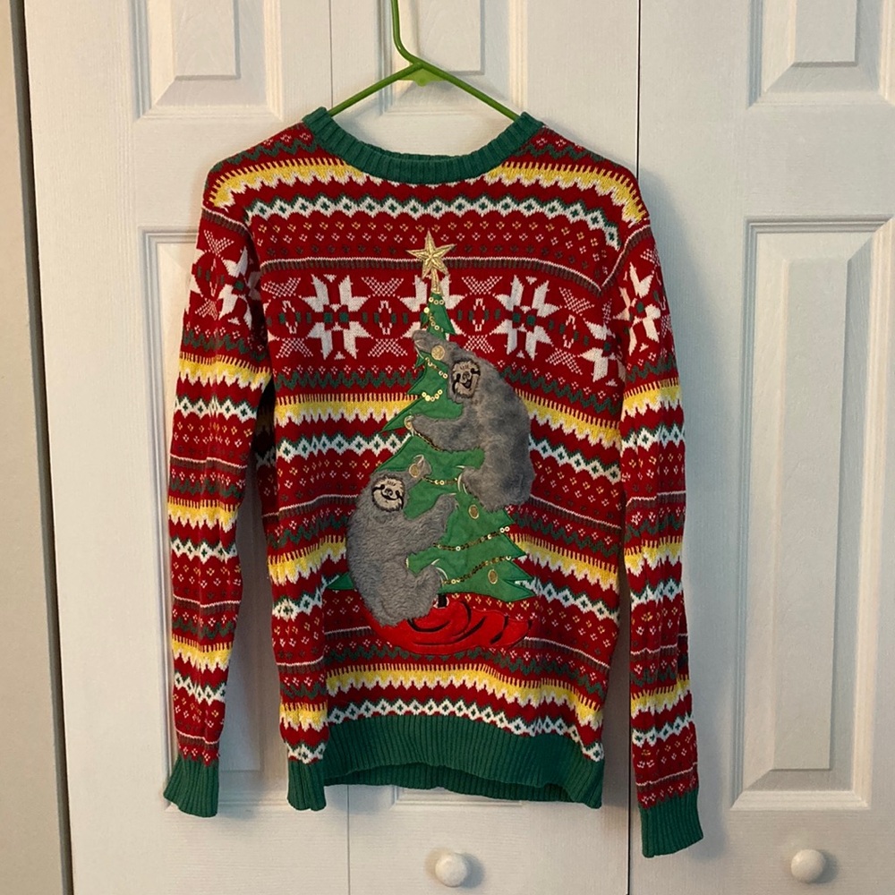 Ugly Christmas Sweater Three Toes Sloth Men’s Small (Unisex sweater)
